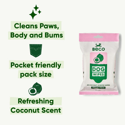 Travel Dog Wipes - Coconut Scented - 6 Stuks