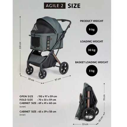 Agile 2 - Pet Stroller (tot 30kg)