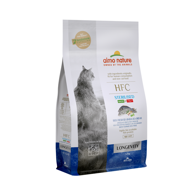 HFC Sterilisiertes Trockenfutter für Katzen – Longevity – 300 g oder 1,2 kg